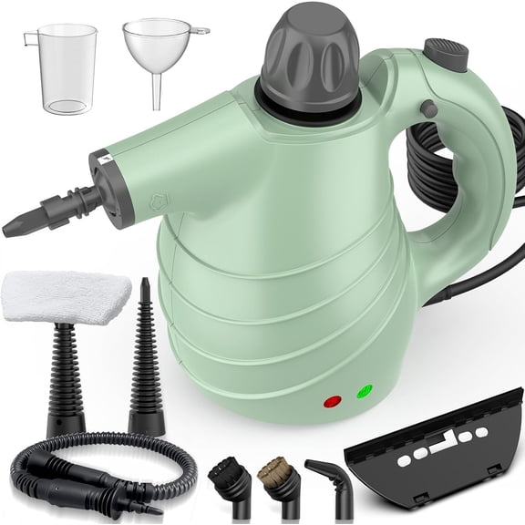 Handheld Steam Cleaner for Home, High-Pressure Chemical-Free Steamer with 10 Accessories, Deep Cleaning for Kitchen Grease, Bathroom Tile, Grout, Floor and Couch, Green