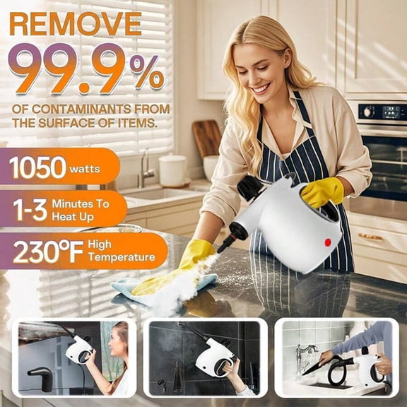 Handheld Steam Cleaner, Home Steam Cleaner, Car Steam Cleaner, Multi-Function Steam Cleaner, Chemical-Free Cleaning, 12 Accessories, Safety Lock Included, Ideal For Cleaning Homes, Kitchens, Cars