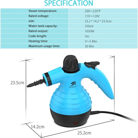 Handheld Steam Cleaner, Multipurpose Portable Upholstery Steamer with Safety Lock and 9 Accessory Kit for Carpet, Couch, Clothes, Mattress, Car Seats, Kitchen, Floor Steamer Cleaning, Blue