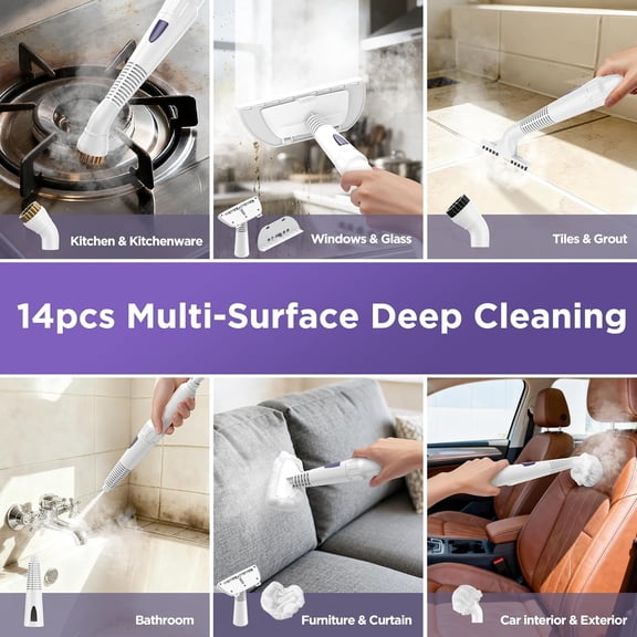 Handheld Steam Cleaner with 13-Piece Kit, 230 F High-Pressure Detail Steamer for Bathroom Tile Grout Car Interior