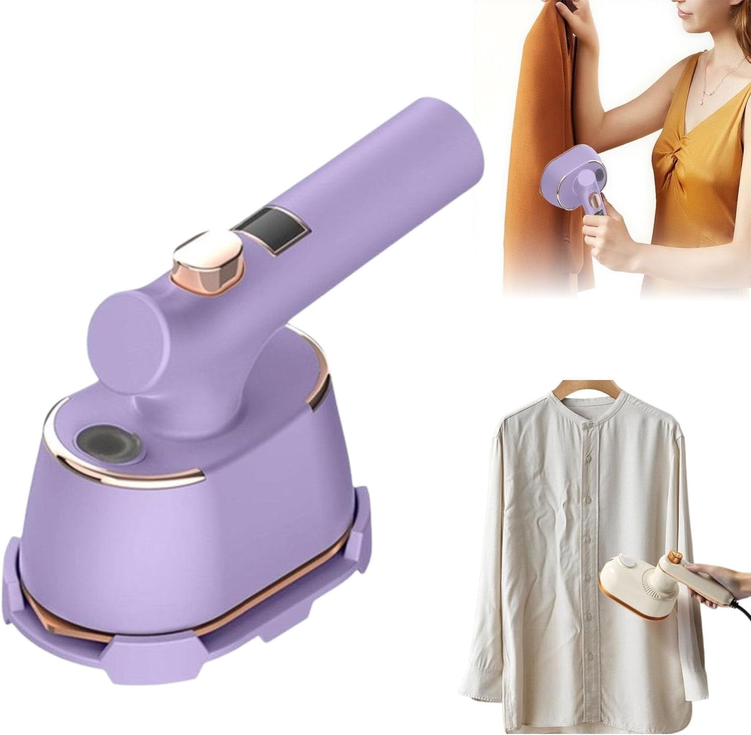Handheld Steam Iron with Anti-Scalding Base,2-in-1 Portable Steamer and Mini Travel Iron with LED Temperature Display, 4.23oz Water Tank,90° Swivel Handle for Home, Dorm & Trip