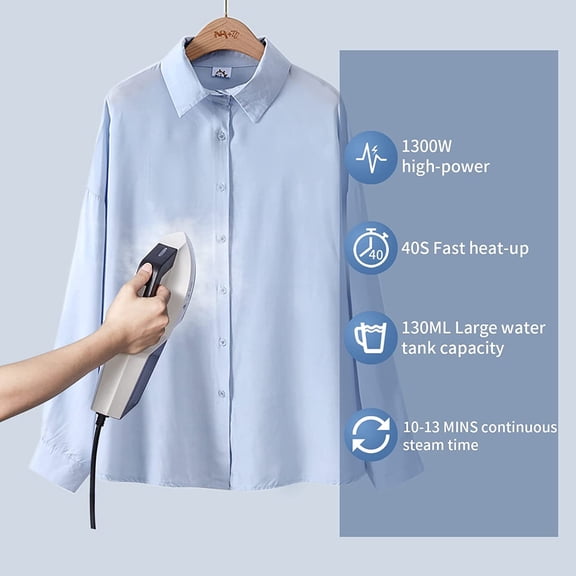 Handheld Steamer for Clothes, 30-Second Fast Heat-up, 1300W Powerful Garment and Fabric Steamer, Removes Wrinkle, Portable Steam Iron for Home and Travel