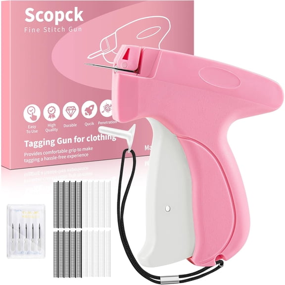 Handheld Stitch Tag Gun for Clothes, Quick Clothing Fixer, Tagging, Needle 1 box +5mm glue needle 1000, Pink