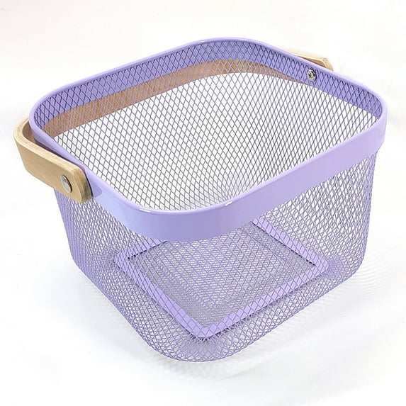 Handheld Storage Basket with Wooden Handle for Fruits and Vegetables Hollow Design Home Organization Basket for Kitchen Counter and Pantry Storage Topliu
