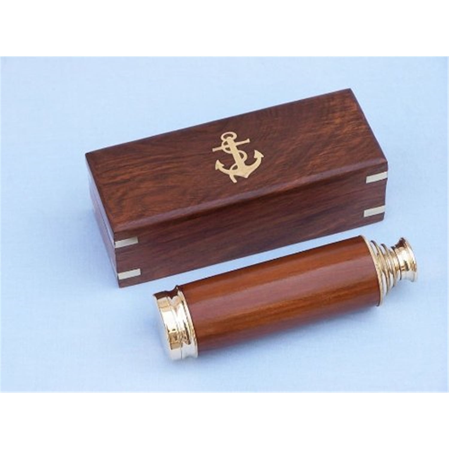 15" Luxe Brass Handheld Telescope with Leather Overlay & Rosewood Box