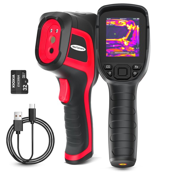 Handheld Thermal Imaging Camera with 2MP Visual Camera, 512 x 384 Super Resolution, NeoTamarix Thermal Camera 256x192 IR Resolution with 32GB SD Card, Video Recording & PC 2D/3D Analysis Supported