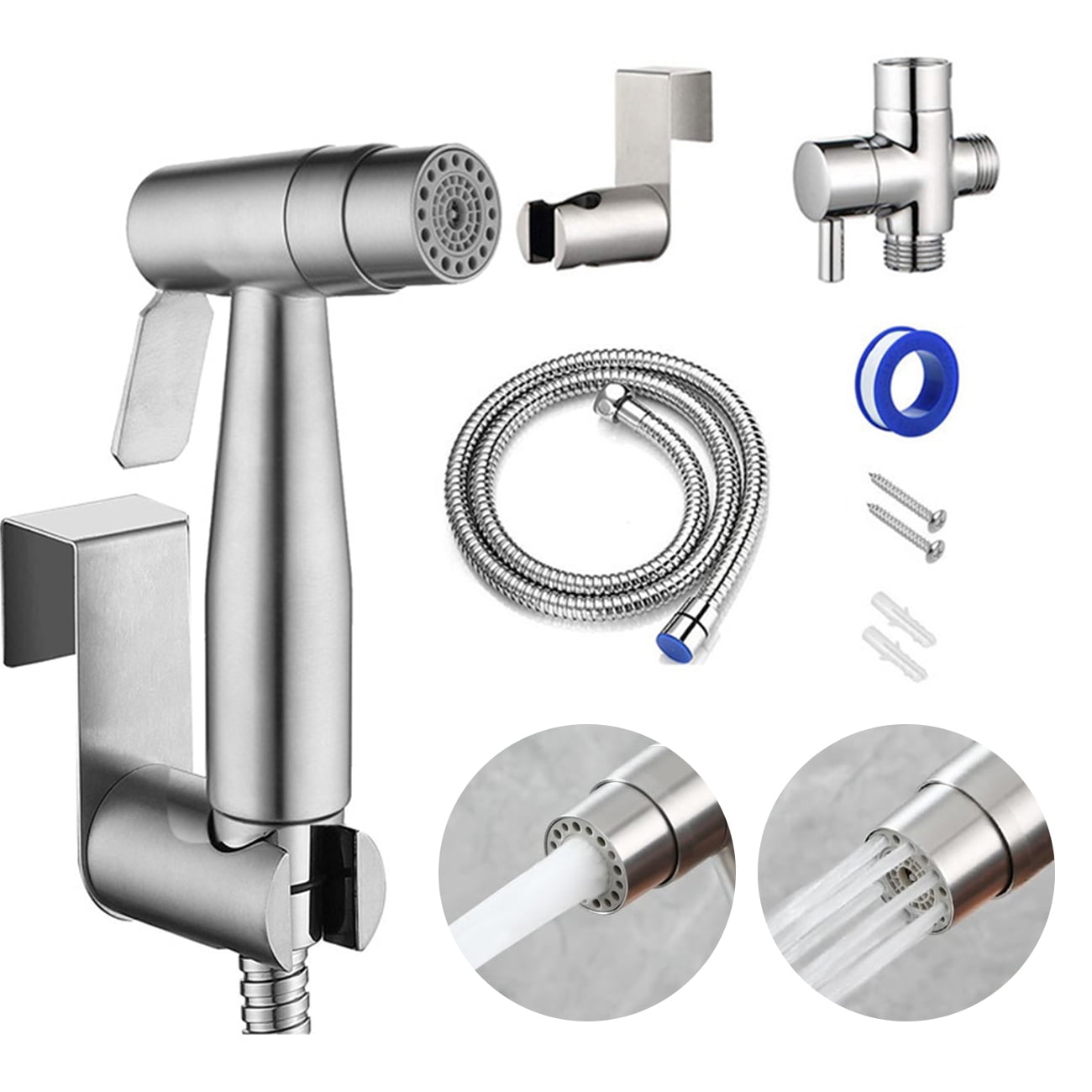 Handheld Toilet Bidet Sprayer for Toilet - 2 Spray Functions for Bathroom Diaper Shower,Premium Stainless Steel Bathroom Bidet Hand-held Toilet Sprinkler