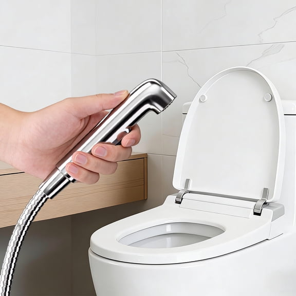 Handheld Toilet Sprayer Bidet Kit with Brass T-Valve Shut Off, Stainless Steel Hose, Wall or Tank Mount