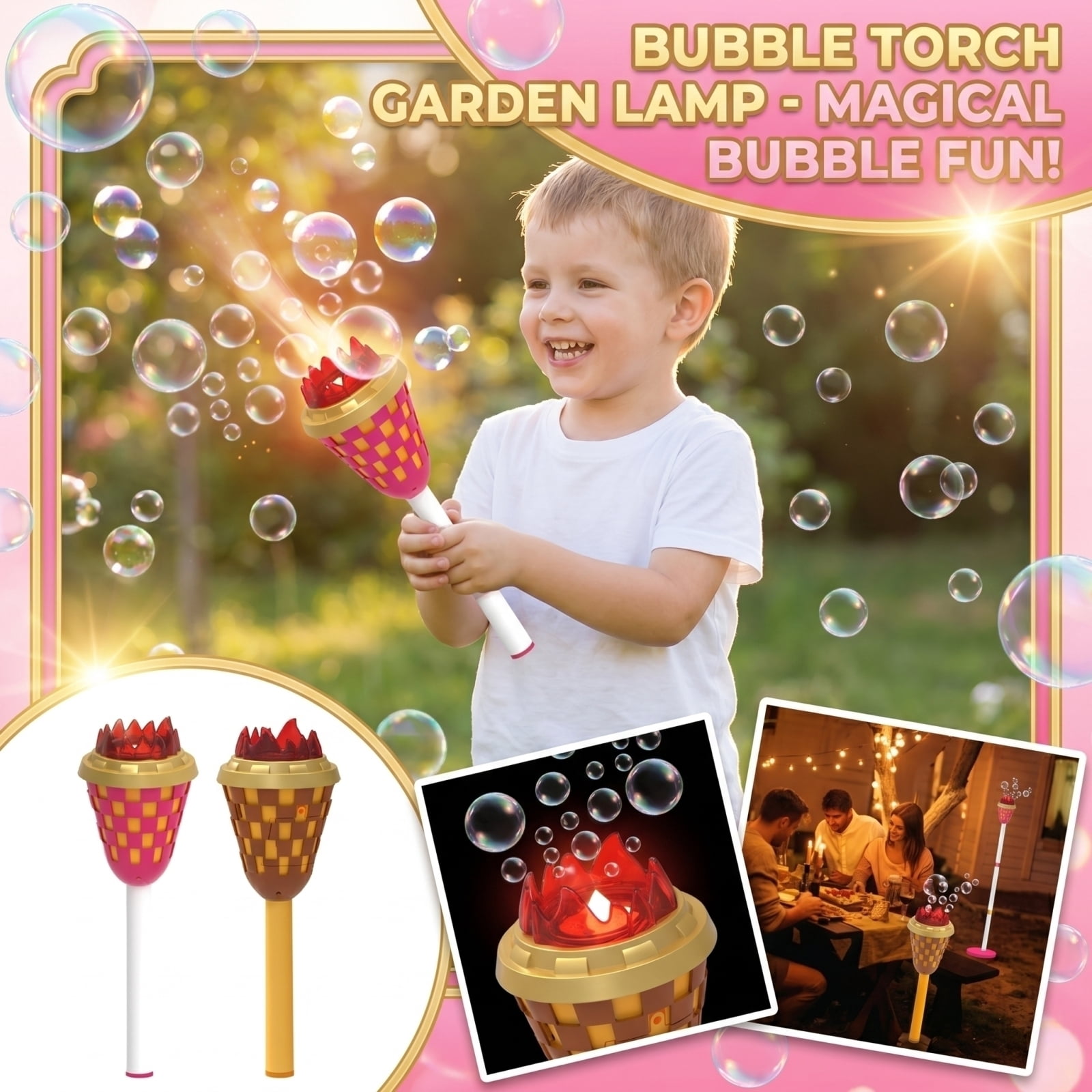 Handheld Torch Bubble Blowing Machine with Lights and Automatic Bubble Maker, Outdoor Bubble Wand with 100ml Solution and ABS Design for Party Activities