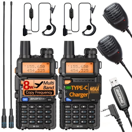 Handheld Two Way Radio Long Range Rechargeable Walkie Talkies, GMRS Repeater Capable NOAA Weather Radio with Programming Cable Speaker Mic Earpiece Kit, 2 Pack