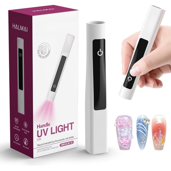 Handheld UV Lamp for Polish,Portable Mini Red Light with ,Cordless Dryer,at- Manicure Salon Tool with Fingernail Curing, Stamping & Eye (White)