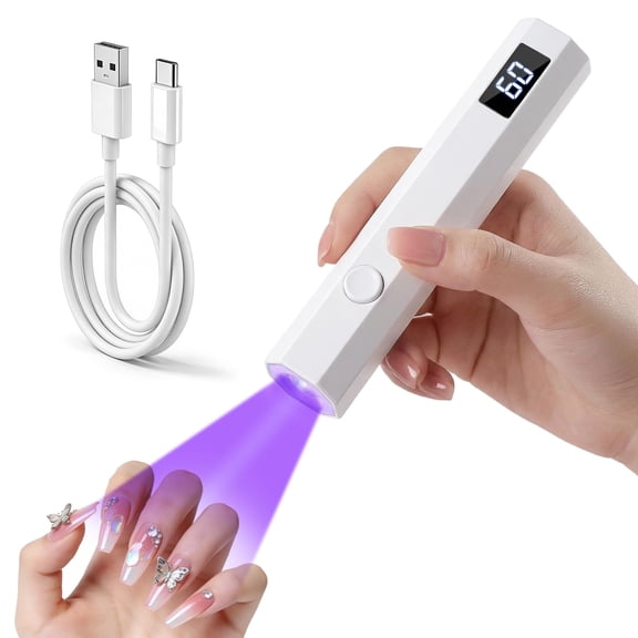 Handheld UV Nail Light with Stand, Mini Hand Held Nail Lamp with LED Display, Rechargeable Flash Cure Nail Lamp, Settings 20/60s Timer, Small Nail UV Light for Gel Nails Polish Home DIY, Pink