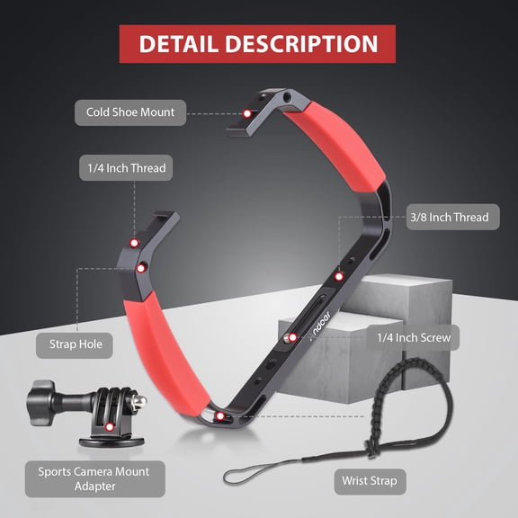Handheld Underwater Diving Rig Stabilizer and Action Camera Cage Grip with Dual Cold Shoe Mounts, Anodized Aluminum Scuba Video Tray (9.1x5.9 in / 23x15 cm)