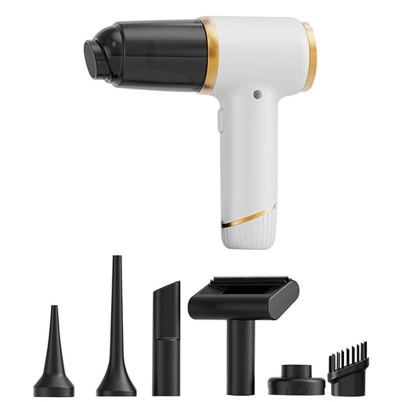 Handheld Vacuum Cleaner 15000PA Car Vacuum, 6 in 1 Portable Cordless Vacuum Cleaner Set, Hair Dryer and Vacuum Cleaner Combo USB Rechargeable. White