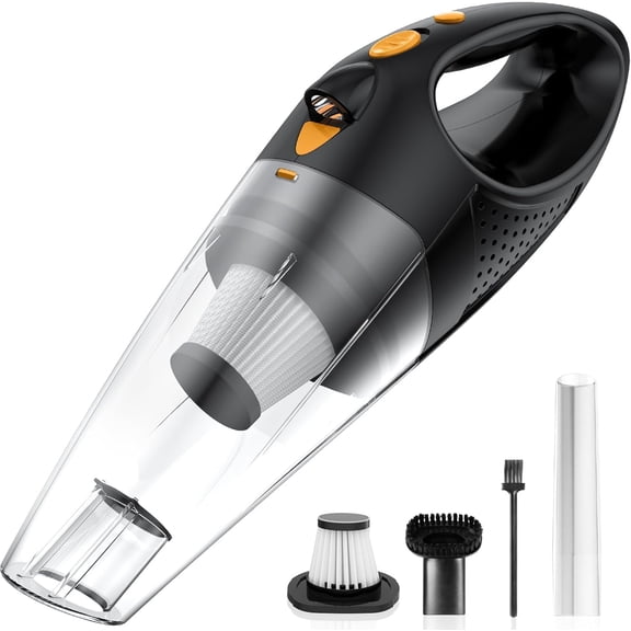 Handheld Vacuum Cordless with 2 Filters, Car Vacuum Cleaner High Power with Fast Charge Tech, Portable Rechargeable Mini Vacuum with Large-Capacity Battery, Orange