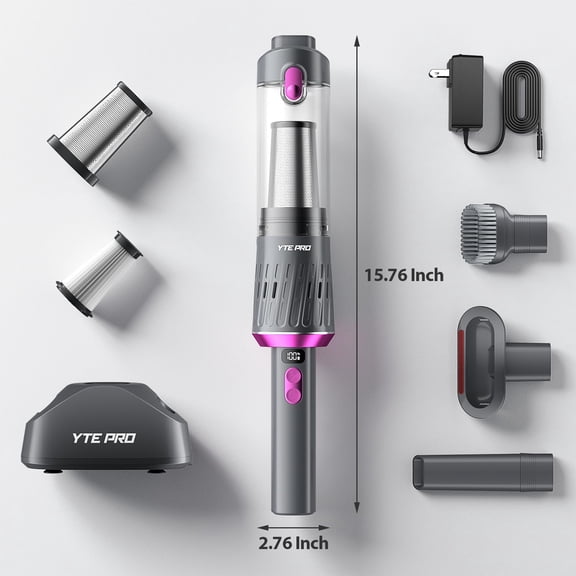Handheld Vacuum Cordless 25000Pa Car Vacuum 3-in-1 Handheld Vacuum, Includes Smart Display and Charging Base Hand Vac Cordless Rechargeable One-Touch Empty for Home/Pet/Car (Violet)