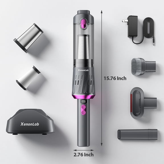 Handheld Vacuum Cordless 25000Pa Car Vacuum 3-in-1 Handheld Vacuum, Includes Smart Display and Charging Base Hand Vac Cordless Rechargeable One-Touch Empty for Home/Pet/Car (Violet)
