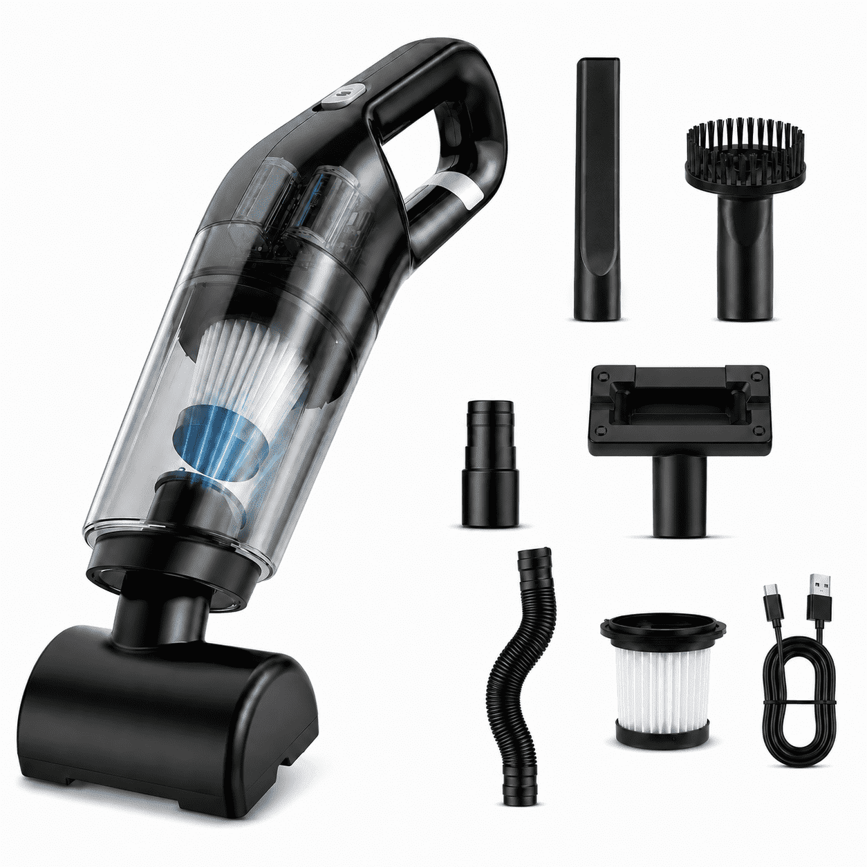 Handheld Vacuum Cordless, 26,000 Pa High Power Suction, Portable Rechargeable Car Vacuum Cleaner for Home, Office, Pet Hair, Car Detailing, Black