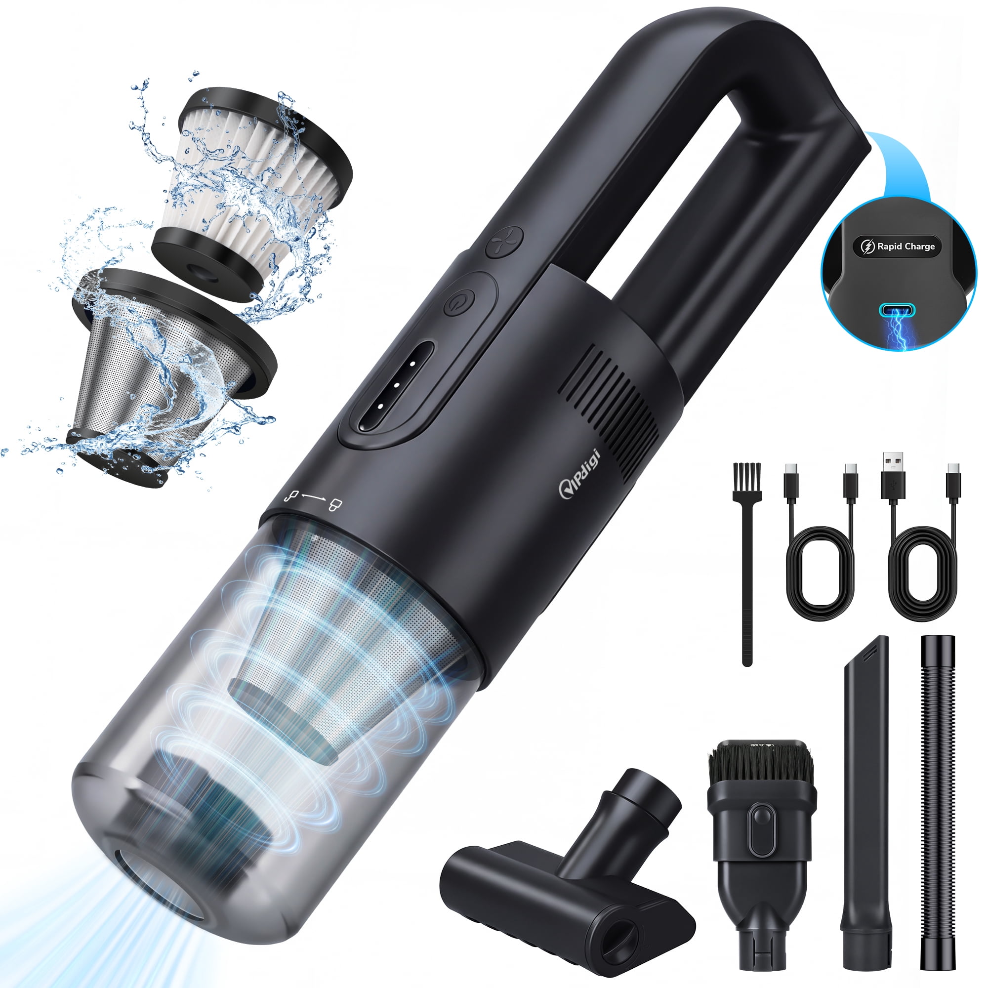 Handheld Vacuum Cordless, 5-in-1 Car Vacuum Portable Cordless 30 Mins Rapid Rechargeable Hand Vacuum Brushless Motor 19000Pa Strong Suction, Dust Busters for Car Home with 4 Nozzles