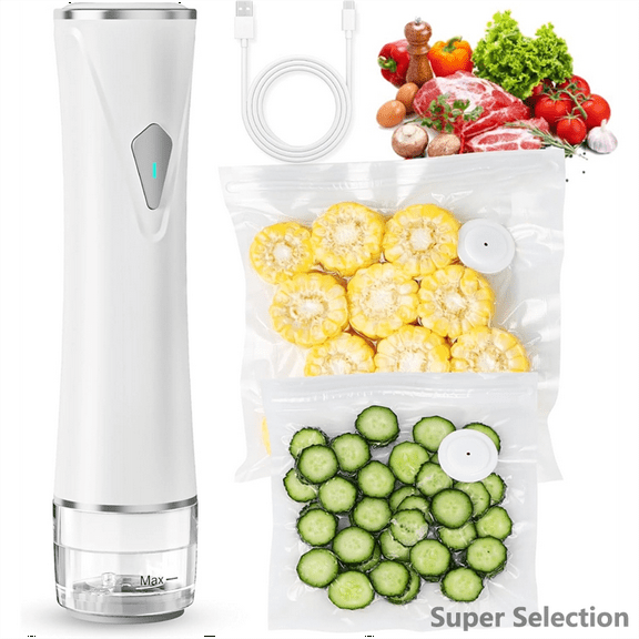 Handheld Vacuum Sealer Cordless - Portable Food Saver With 30 Reusable Bags & Visible Liquid Tank, USB Charging For Kitchen, Camping, Meal Prep, Food Preservation,White+30Bags