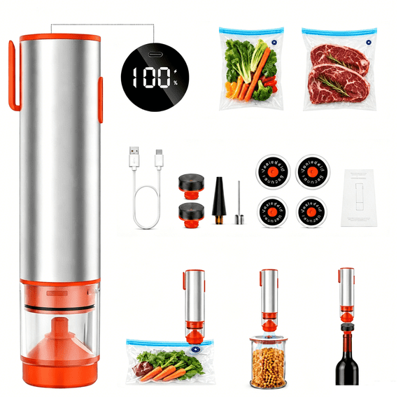 GOLDLEMON Cordless Handheld Vacuum Sealer Machine for Food, Automatic Jar Vacuum Sealer Kit with Visible Water Tank, Wine Stoppers & Bags, Portable Mini Food Preserver For Mason Jars & Vacuum Bags