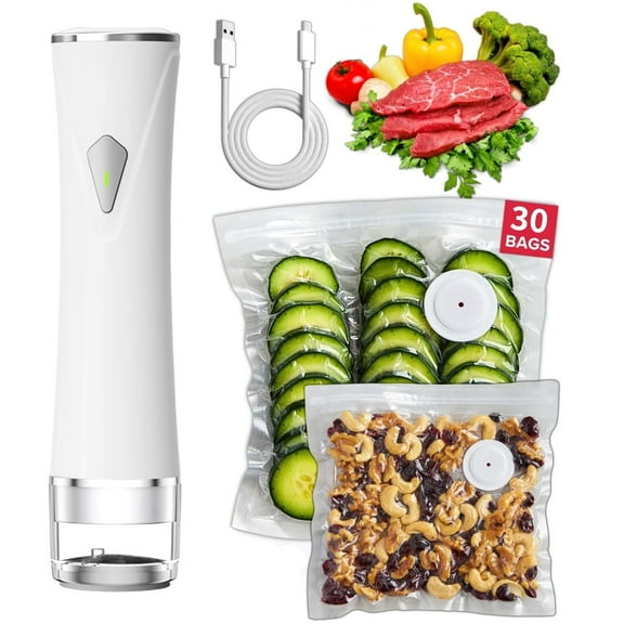 Vacuum Sealer for Food, Handheld Compact Vacuum Sealer Machine with 30 Reusable Bags, Visible Water Tank for 6X Fresh Preservation, for Sous-Vide,Food Saver Storage
