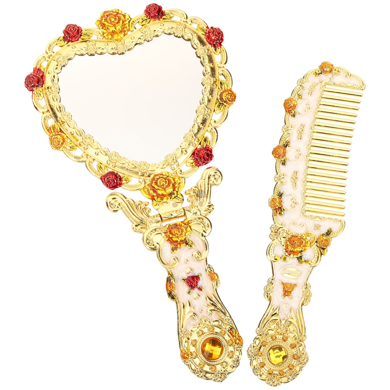 Handheld Vanity Mirror Vintage Comb Travel Miss Heartshaped Cute Metal