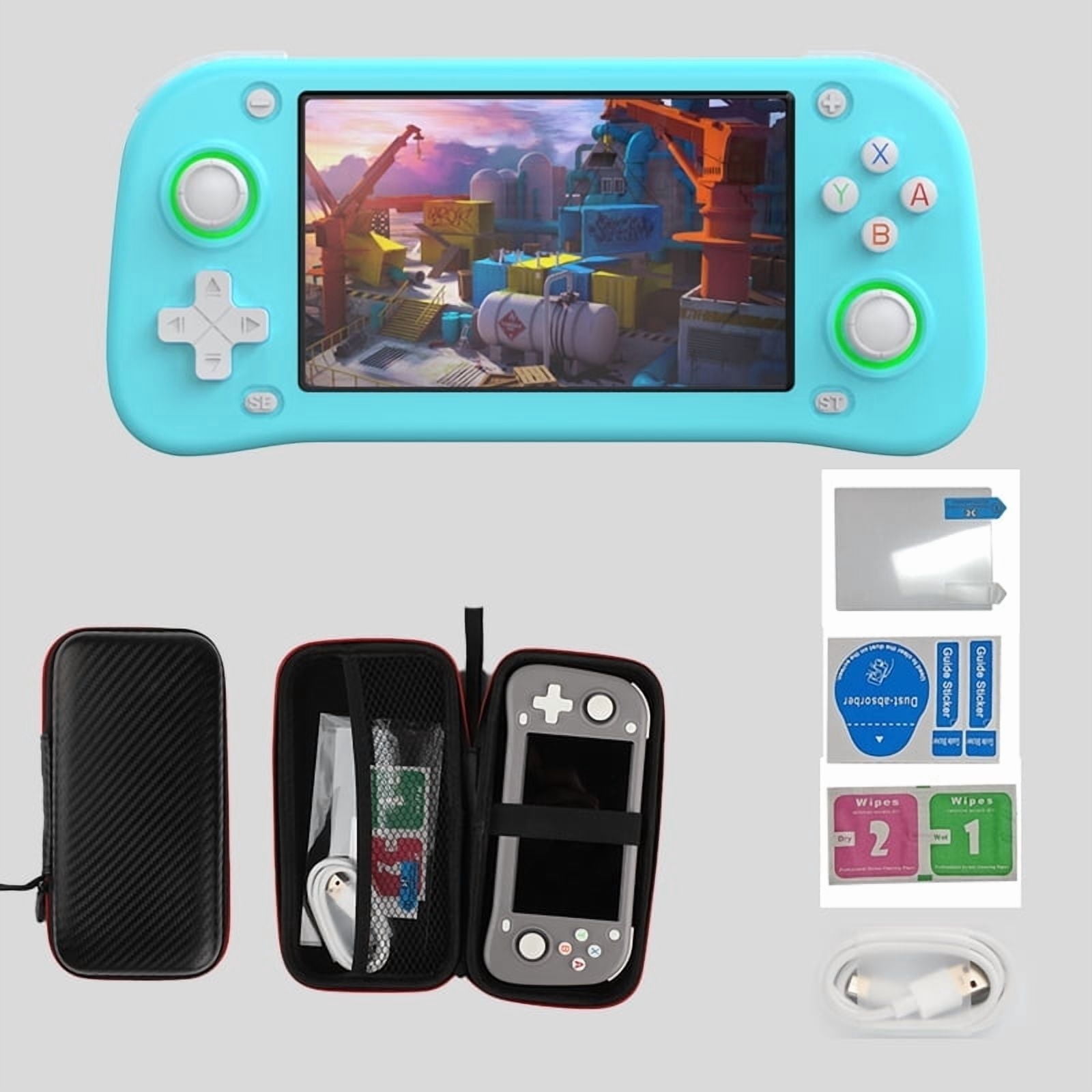 Handheld Video Game Console, 4.3 inch HD Display,Hall Joystick & Triggers, 128G tf card (Blue)