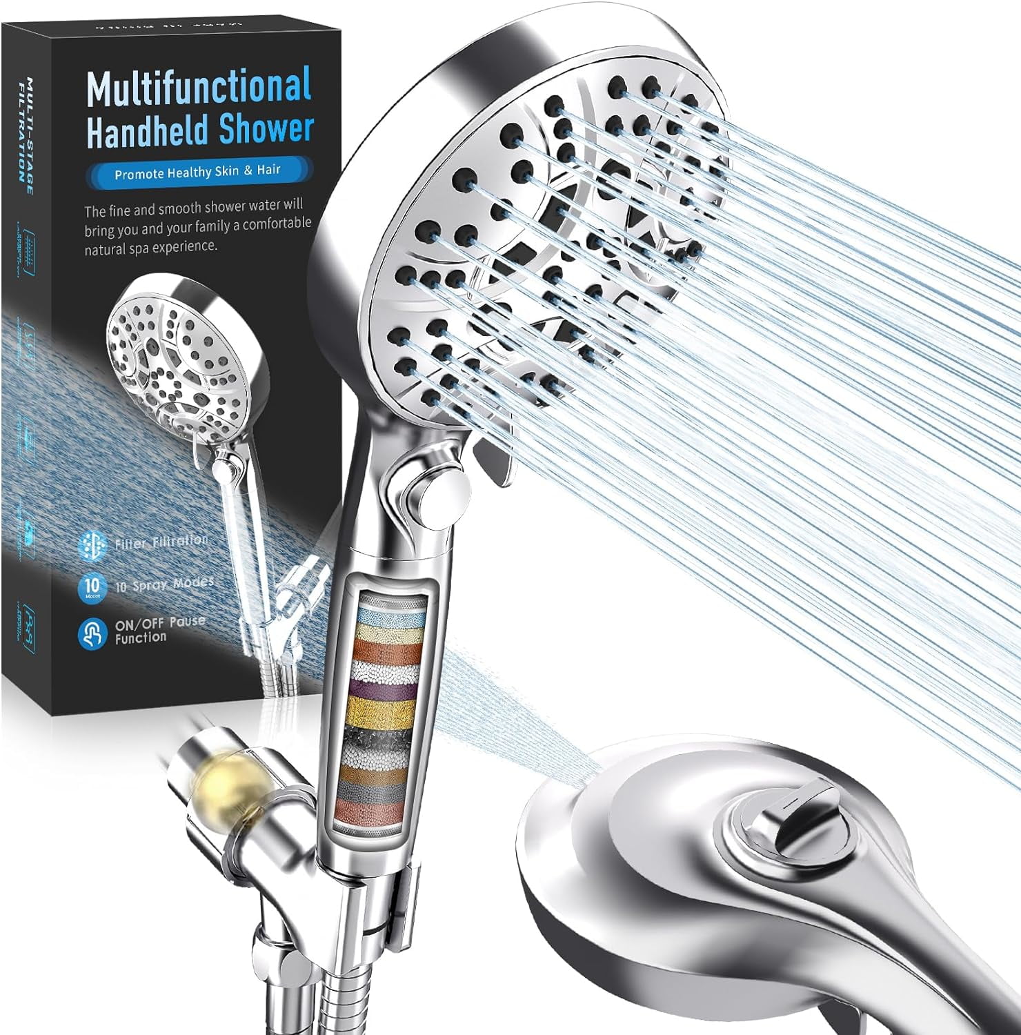 Handheld Water Softener Shower Head With Filter For Hard Water, Detachable Powerful Hand Held