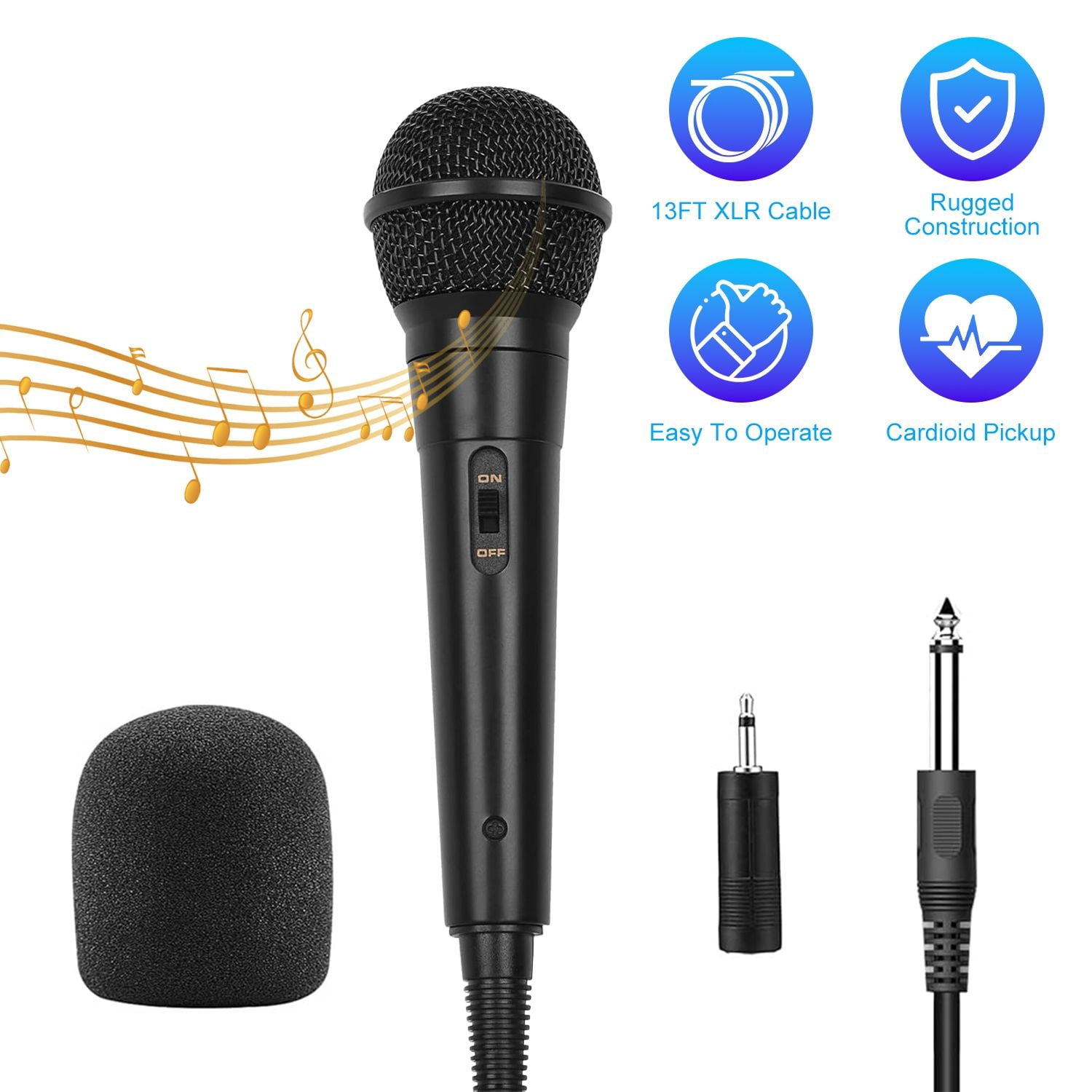 Handheld Wired Microphone Cardioid Dynamic Vocal Mic with On/Off Switch 13ft Cable 6.35 mm Jack for Speaker Karaoke Ampilifier Mixer Professional Studio & Live Performance
