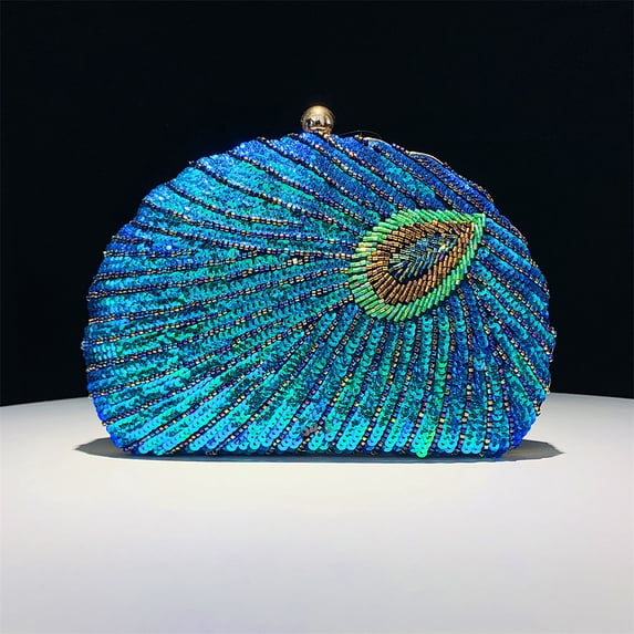 Handheld Women's Evening Clutch Bags Seashell Peacock Beaded Bag Banquet bag Handbags Bridal Wedding Purses,Peacock Blue