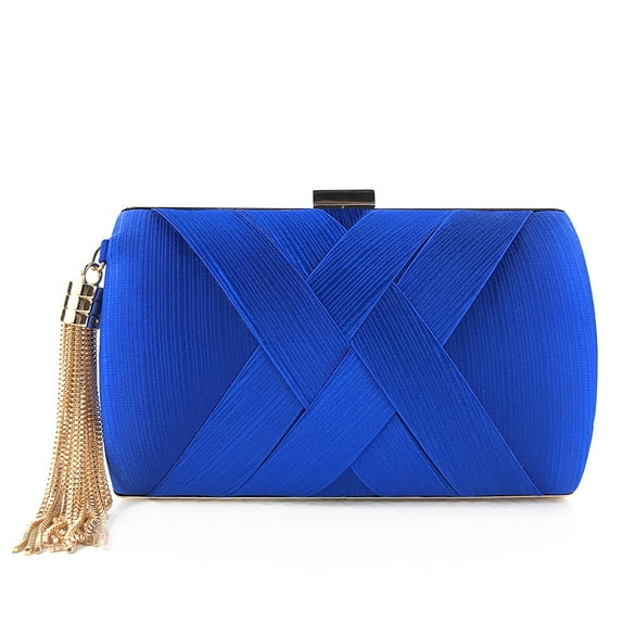 Handheld Women's Evening Clutch Bags Silk Satin Party Handbags Bridal Wedding Purses with Tassel Pendant,Dark Blue