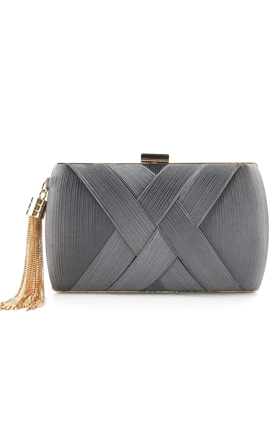 Handheld Women's Evening Clutch Bags Silk Satin Party Handbags Bridal Wedding Purses with Tassel Pendant,Dark Gray