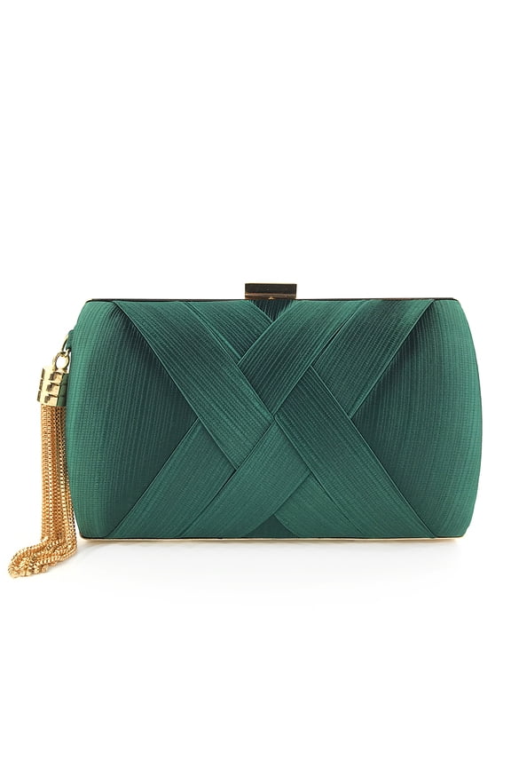 Handheld Women's Evening Clutch Bags Silk Satin Party Handbags Bridal Wedding Purses with Tassel Pendant,Dark Green