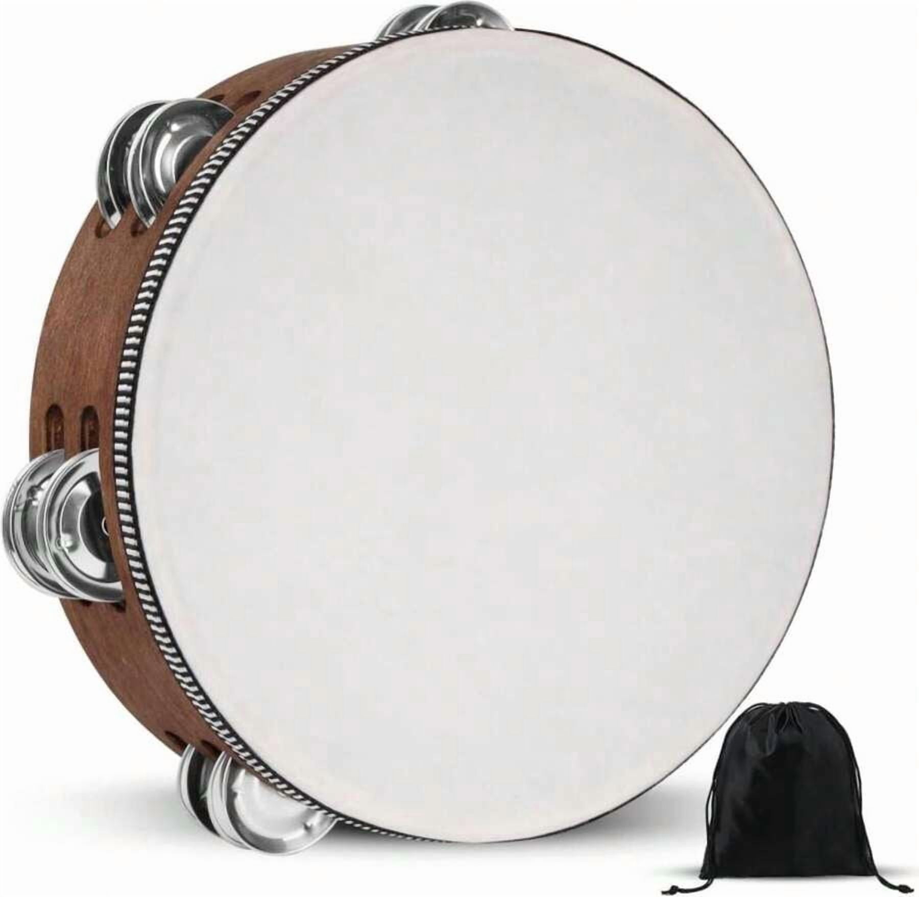 Handheld Wood Percussion Tambourine 8 Inch Single Row Jingles with Portable Storage Bag, Musical Instrument for Church, Weddings, Parties, Dance, KTV, and Professional Photo Shoots
