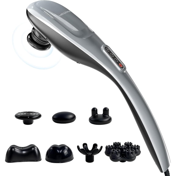 Handheld back massager | Deep tissue tapping massage back, neck, shoulders, waist, and legs (silver grey) with 6-foot power cord, ergonomic handle