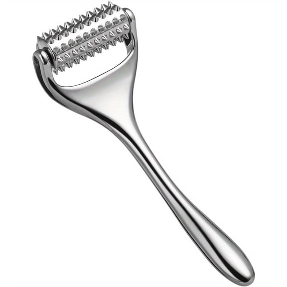 Handheld facial acupuncture roller, a metal tool for facial massage, designed for manual massage of the neck, arms, legs, and feet