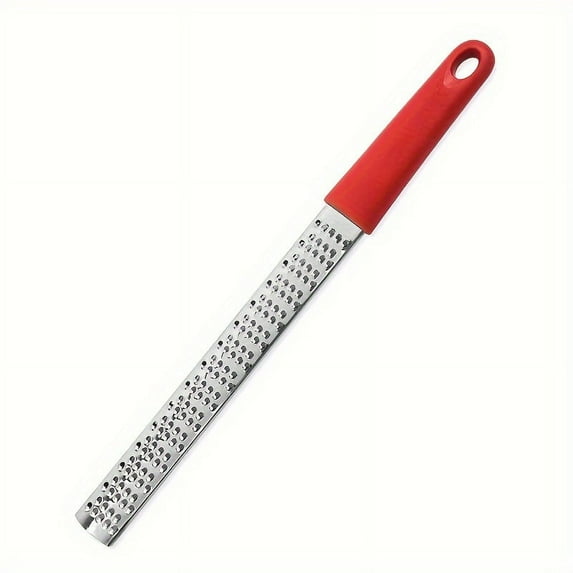 Handheld grater: Made of stainless steel, it can be used to shred cheese, lemon zest, and mince garlic—a compact kitchen essential for food preparation