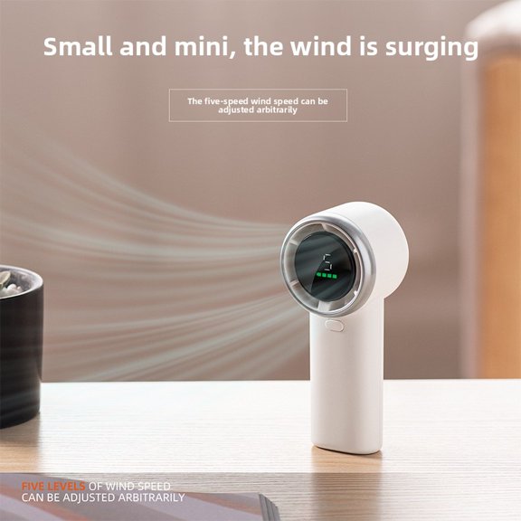 Handheld high-speed turbo small fan, compact and portable, usb charging, five-speed adjustment, with digital display, suitable for outdoor travel cooling, office, dormitory.