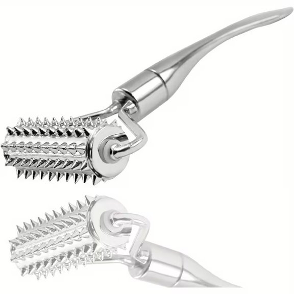 Handheld massage roller, manual massage tool for neck, arms, legs and feet, silver massager