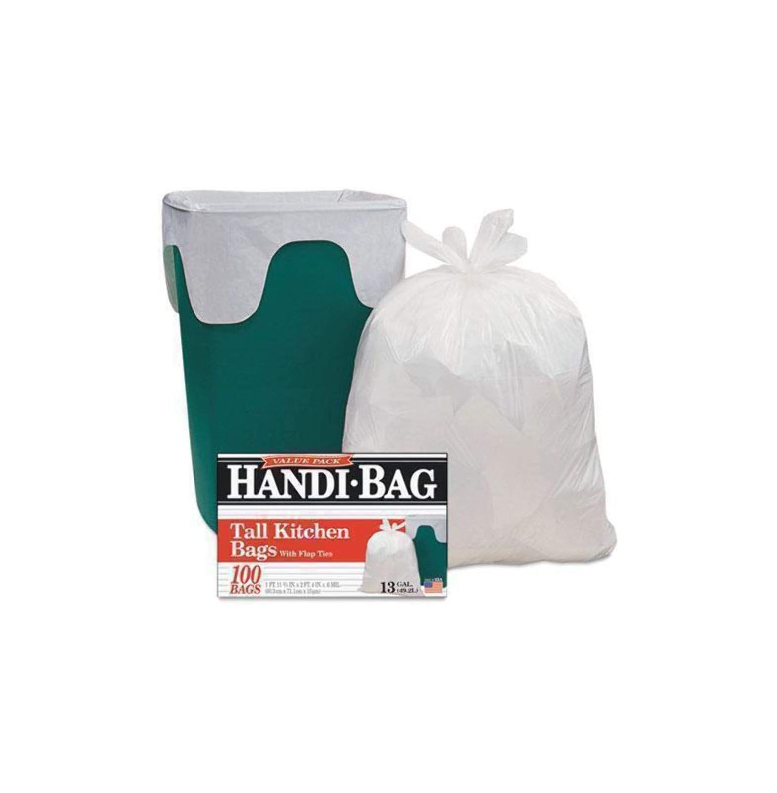 HandiBag Super Value Pack Trash Bag 13 Gallon 0.60 Mil, White 100 Bags