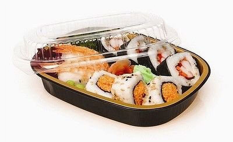 Handi-Foil 4lb Oblong Black & Gold Aluminum Take-Out Pan – 64.6oz With Clear Dome Lid – 80 Gauge