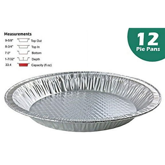 Handi-Foil 10" (Actual Top-Out 9-5/8 Inches - Top-In 8-3/4 Inches) Aluminum Foil Pie Pan - Disposable Baking Tin Plates Made in USA (Pack of 12)