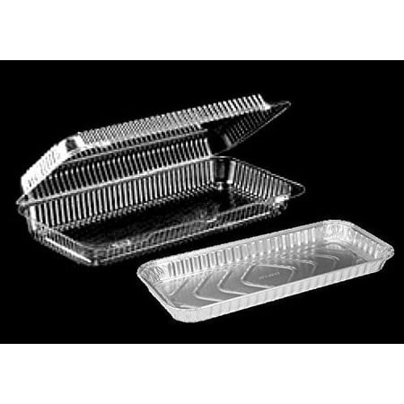 Handi-Foil 12" x 5" Aluminum Foil Danish/Cake Pan w/Clear Hinged Tray (pack of 50)