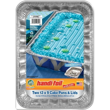 Handi-Foil 13" x 9" Aluminum Blue Geometric Pan w/Lids 2 Count Per Pack