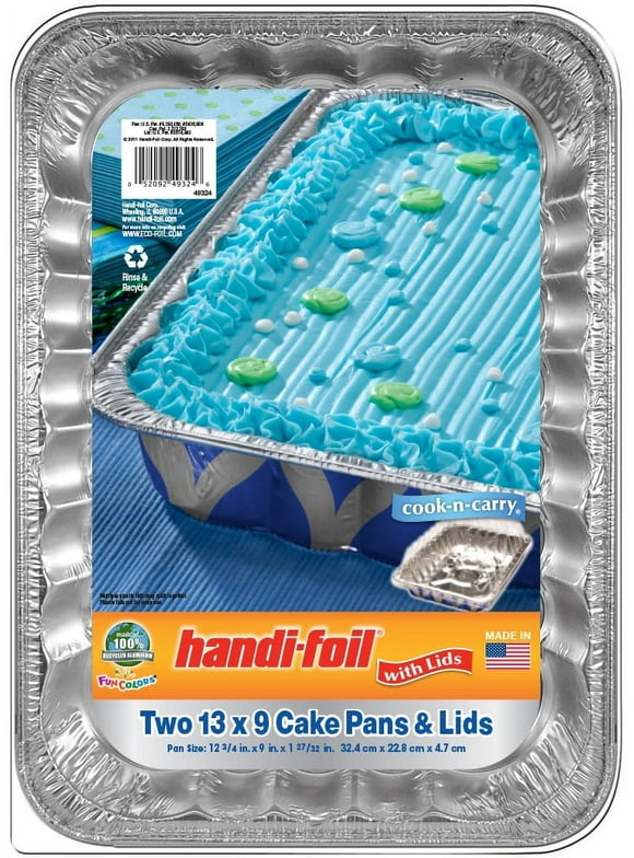 Handi-Foil 13" x 9" Aluminum Blue Geometric Pan w/Lids 2 count per pack.