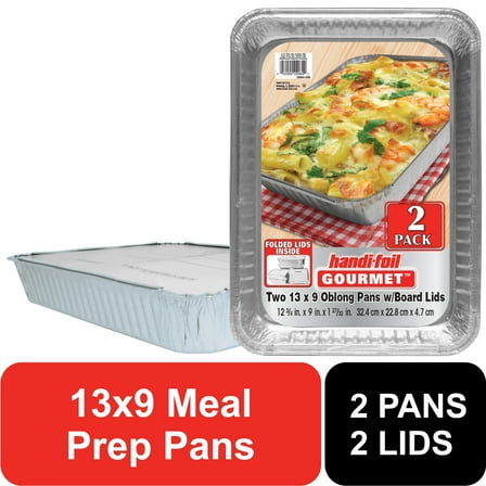 Handi-Foil Aluminum Meal Prep Pan with Folded Lids, 13 x 9 Inch, 2 Count