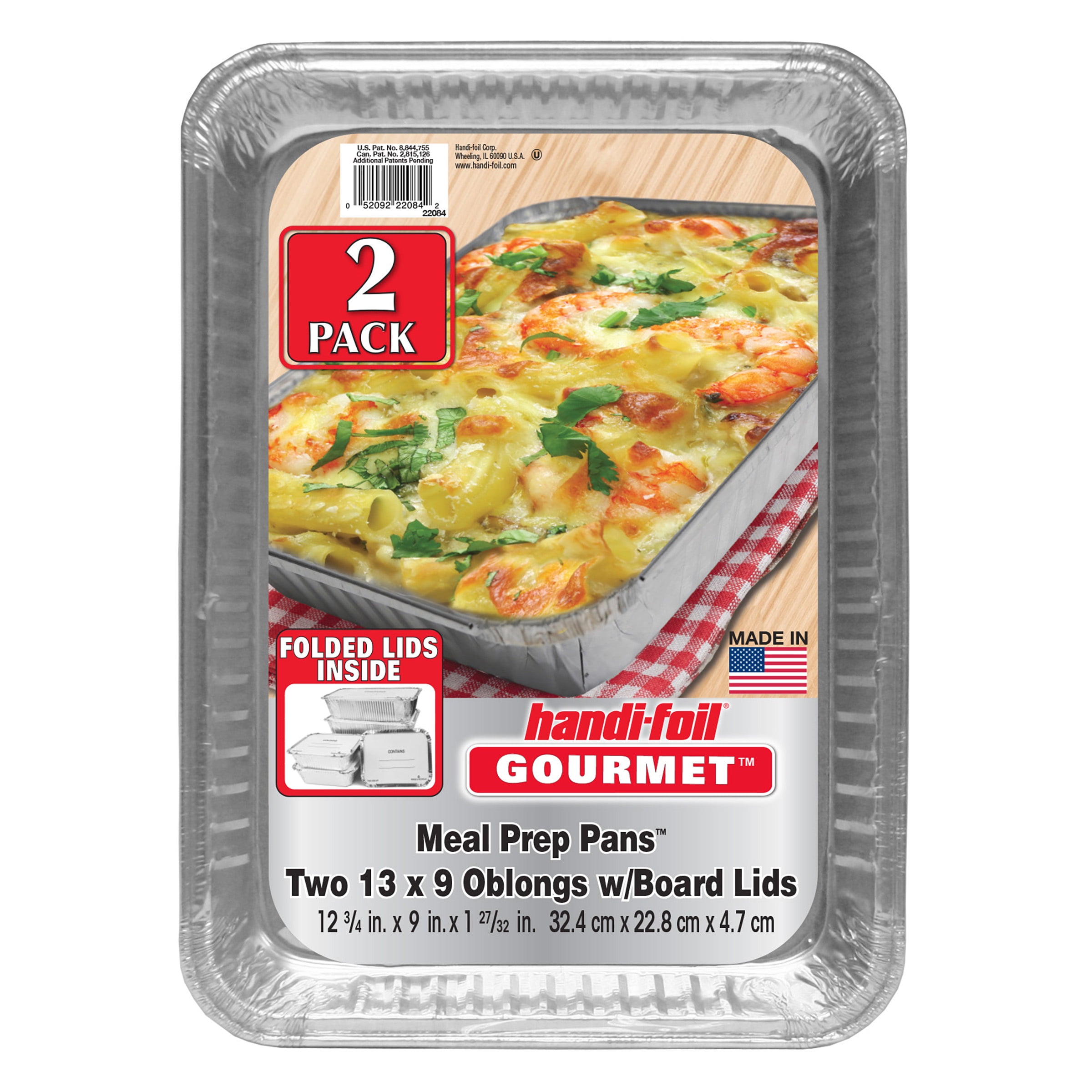 Handi-Foil 13 x 9 Aluminum Meal Prep Pans with Folded Lids, 2 Count per pack Take-Out Containers