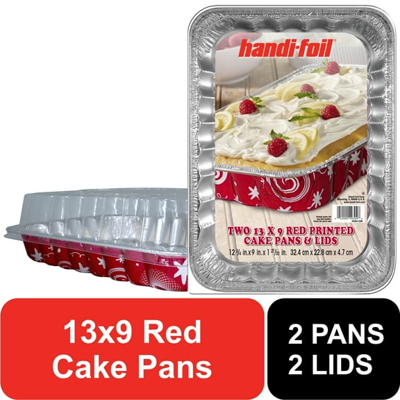 Handi-Foil Aluminum Red Pan with Lids, 13" x 9", (2 Pack)