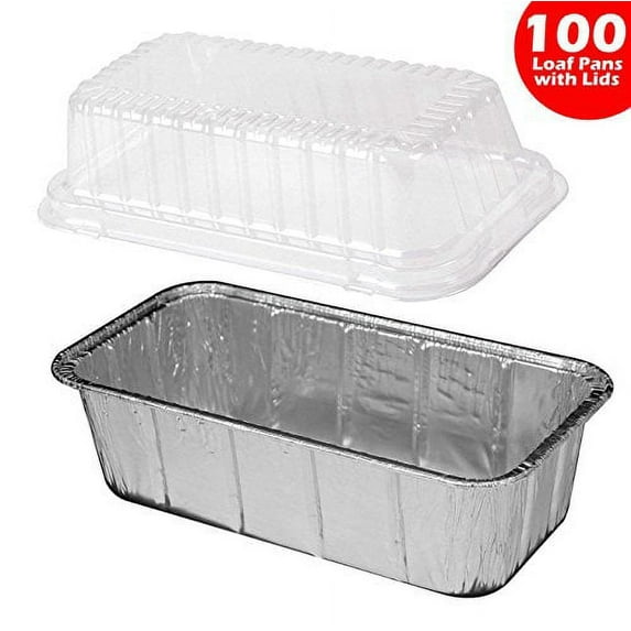 Handi-Foil 2 lb. Aluminum Foil Loaf/Bread Pans and Clear HIGH Dome Lids 100 Sets -Disposable Tin (Pack of 100 Sets)